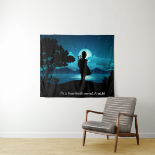 Scottish Piper in Bright Moon Wandteppich