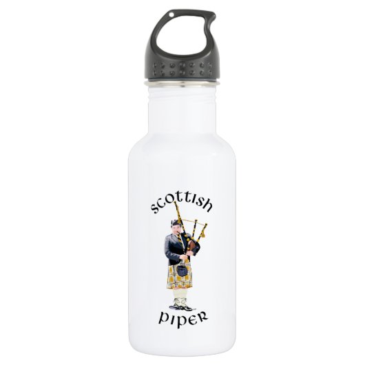 Scottish Piper - Tan Kariert Trinkflasche (Vorderseite)