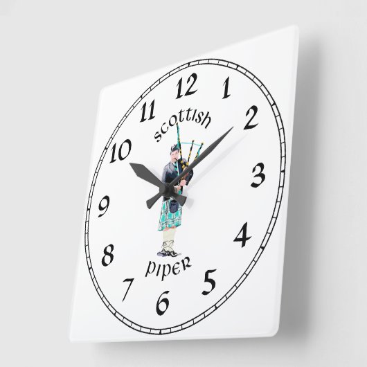 Scottish Piper - Türkis Kariert Quadratische Wanduhr (Winkel)