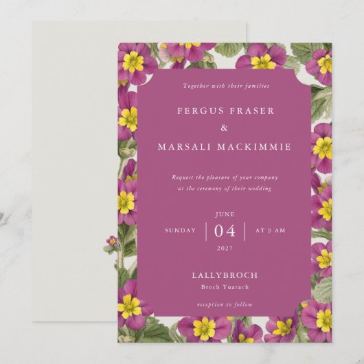Scottish Primrose Botanical Pattern Invitation Einladung (Vorne/Hinten)