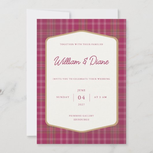 Scottish Primrose Tartan Invitation Einladung (Vorderseite)