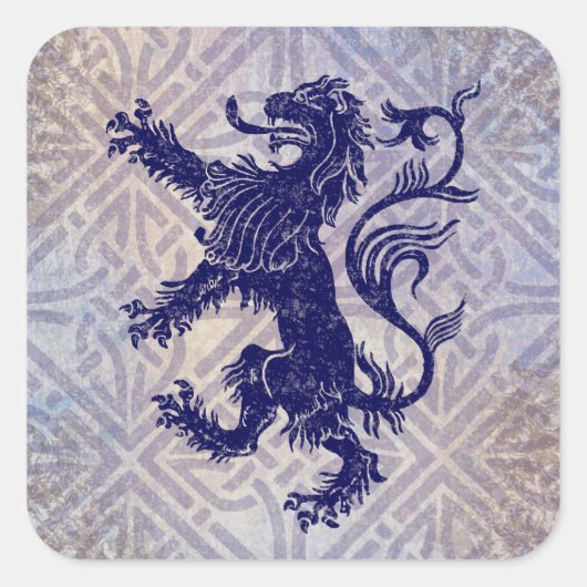 Scottish Rampant Lion Navy Blue Celtic Knot Quadratischer Aufkleber (Vorderseite)
