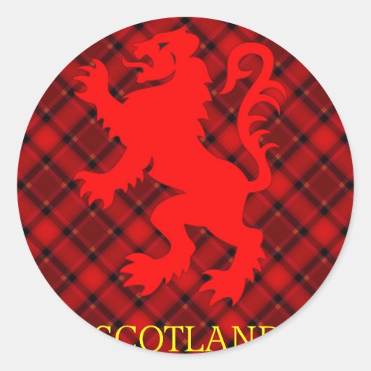 Scottish Red Lion Rampant auf Tartan Runder Aufkleber (Vorderseite)