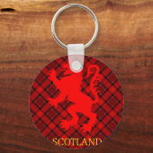 Scottish Red Lion Rampant auf Tartan Schlüsselanhänger (Vorderseite)