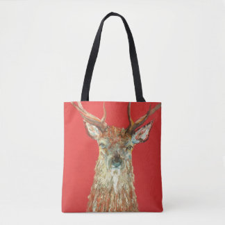 Scottish Stag on on Blazing Red Painting Tote Bag Tasche