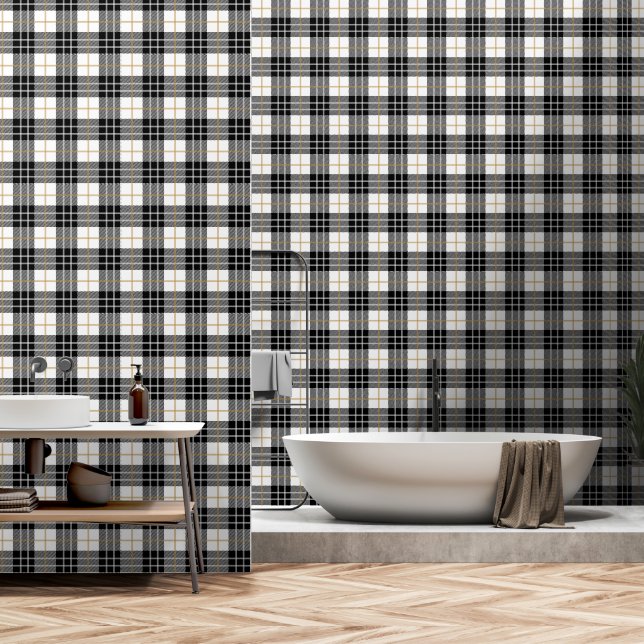 Scottish Tartan Black and White Kariert Tapete (Badezimmer)