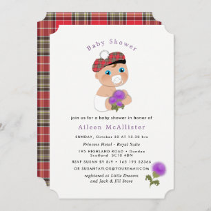 Scottish Tartan Blume Niedlich Babydusche Einladung