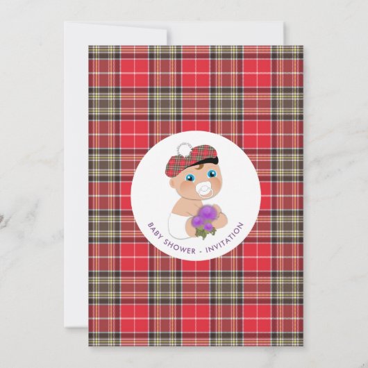 Scottish Tartan |Blume Niedlich Babydusche Einladung (Rückseite)