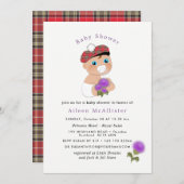 Scottish Tartan |Blume Niedlich Babydusche Einladung (Vorne/Hinten)