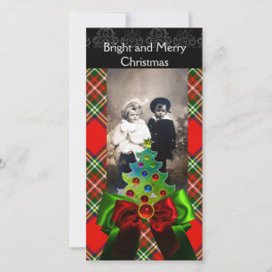 SCOTTISH TARTAN, CHRISTMAS BAUM UND RED GREEN BOWS FEIERTAGSKARTE