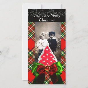 SCOTTISH TARTAN, CHRISTMAS BAUM UND RED GREEN BOWS FEIERTAGSKARTE