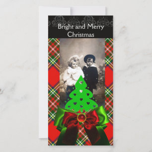 SCOTTISH TARTAN, CHRISTMAS BAUM UND RED GREEN BOWS FEIERTAGSKARTE