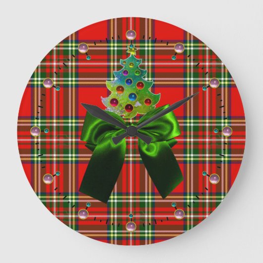SCOTTISH TARTAN ,GREEN BOW AND CHRISTMAS TREE GROßE WANDUHR (Vorderseite)