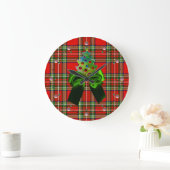 SCOTTISH TARTAN ,GREEN BOW AND CHRISTMAS TREE GROßE WANDUHR (Zuhause)
