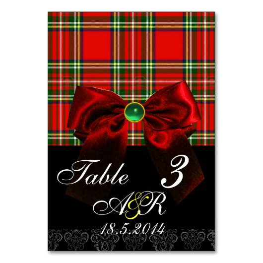 SCOTTISH TARTAN MIT ROT BOW MONOGRAM TISCHNUMMER (Rückseite)