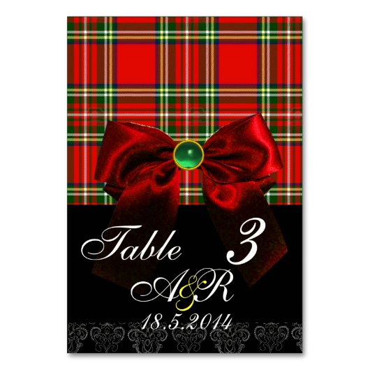 SCOTTISH TARTAN MIT ROT BOW MONOGRAM TISCHNUMMER (Vorderseite)