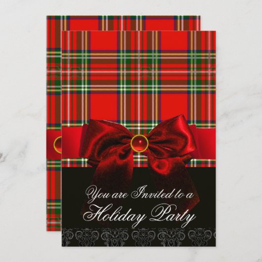 SCOTTISH TARTAN MIT ROTEM RUBY BOW CHRISTMAS-PARTY EINLADUNG (Vorne/Hinten)