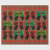 SCOTTISH TARTAN MIT ROTEN GRÜNEN CHRISTMAS BOWS GESCHENKPAPIER (Flach)
