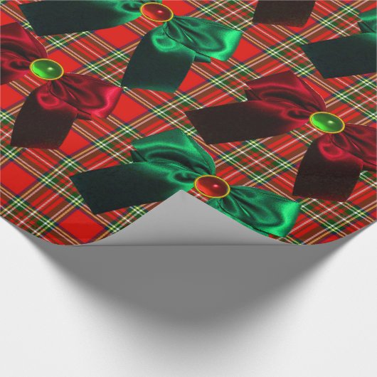 SCOTTISH TARTAN MIT ROTEN GRÜNEN CHRISTMAS BOWS GESCHENKPAPIER (Ecke)