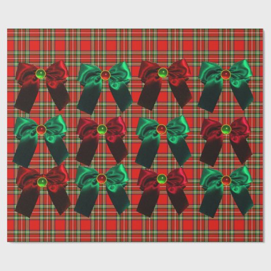 SCOTTISH TARTAN MIT ROTEN GRÜNEN CHRISTMAS BOWS GESCHENKPAPIER (Flach)