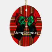SCOTTISH TARTAN MIT ROTEN GRÜNEN CHRISTMAS BOWS KERAMIKORNAMENT (Rechts)