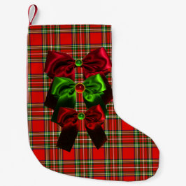 SCOTTISH TARTAN MIT ROTEN GRÜNEN CHRISTMAS BOWS KLEINER WEIHNACHTSSTRUMPF
