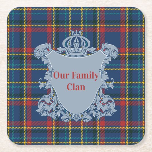 Scottish Tartan Plaid, Name and Crest Rechteckiger Pappuntersetzer (Vorderseite)