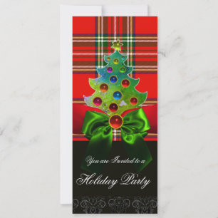 SCOTTISH TARTAN, RED GREEN BOWS AND CHRISTMAS TREM EINLADUNG