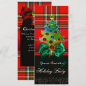 SCOTTISH TARTAN, RED GREEN BOWS AND CHRISTMAS TREM EINLADUNG (Vorne/Hinten)