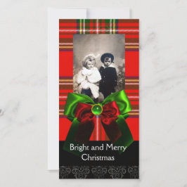 SCOTTISH TARTAN, RED GREEN BOWS XMAS FOTOVORLAGE FEIERTAGSKARTE