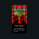 SCOTTISH TARTAN, ROT BOW UND CHRISTMAS BAUM ADRESSAUFKLEBER<br><div class="desc">Eleganter schottischer Tartan in rot-grünen weißen Farben,  glänzende Seidenbögen und 3D-Ruby,  smaragdgrüne Edelsteine. von Bulgan Lumini (c) Lumini (c) Leicht mit Ihrem eigenen Text für Feiertagsgruß.</div>