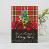 SCOTTISH TARTAN, ROT BOW UND CHRISTMAS BAUM EINLADUNG (Stehend Vorderseite)