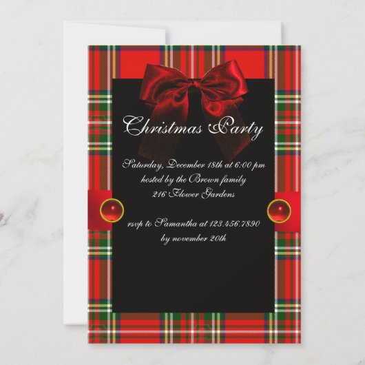 SCOTTISH TARTAN, ROT BOW UND CHRISTMAS BAUM EINLADUNG (Rückseite)