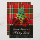SCOTTISH TARTAN, ROT BOW UND CHRISTMAS BAUM EINLADUNG (Vorne/Hinten)