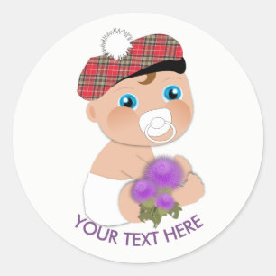 Scottish Tartan  Thistle Baby Dusche Personalisier Runder Aufkleber