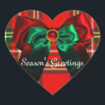 SCOTTISH TARTAN UND RED GREEN BOWS CHRISTMAS HERZ Herz-Aufkleber<br><div class="desc">Eleganter schottischer Tartan in rot-grün,  glänzender Seidenbogen und 3D-Ruby,  smaragdgrüne Edelsteine...  Einfach mit Ihren Initialen und eigenen Texten als Ankündigung,  rett-the-date,  danke ,  Brautparty,  Geburtstage,  Party,  Verlobung Duschen,  oder einfach nur über ein Ereignis,  das Sie wünschen! .</div>