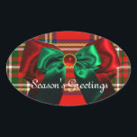 SCOTTISH TARTAN UND RED GREEN BOWS CHRISTMAS PARTY OVALER AUFKLEBER<br><div class="desc">Eleganter schottischer Tartan in rot-grün,  glänzender Seidenbogen und 3D-Ruby,  smaragdgrüne Edelsteine...  Einfach mit Ihren Initialen und eigenen Texten als Ankündigung,  rett-the-date,  danke ,  Brautparty,  Geburtstage,  Party,  Verlobung Duschen,  oder einfach nur über ein Ereignis,  das Sie wünschen! .</div>