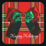 SCOTTISH TARTAN UND RED GREEN BOWS CHRISTMAS PARTY QUADRATISCHER AUFKLEBER<br><div class="desc">Eleganter schottischer Tartan in rot-grün,  glänzender Seidenbogen und 3D-Ruby,  smaragdgrüne Edelsteine...  Einfach mit Ihren Initialen und eigenen Texten als Ankündigung,  rett-the-date,  danke ,  Brautparty,  Geburtstage,  Party,  Verlobung Duschen,  oder einfach nur über ein Ereignis,  das Sie wünschen! .</div>