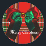 SCOTTISH TARTAN UND RED GREEN BOWS CHRISTMAS PARTY RUNDER AUFKLEBER<br><div class="desc">Eleganter schottischer Tartan in rot-grün,  glänzender Seidenbogen und 3D-Ruby,  smaragdgrüne Edelsteine...  Einfach mit Ihren Initialen und eigenen Texten als Ankündigung,  rett-the-date,  danke ,  Brautparty,  Geburtstage,  Party,  Verlobung Duschen,  oder einfach nur über ein Ereignis,  das Sie wünschen! .</div>