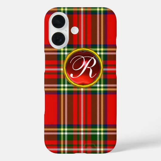 SCOTTISH TARTAN UND RED RUBY GEMSTONE MONOGRAM Case-Mate iPhone HÜLLE (Rückseite)