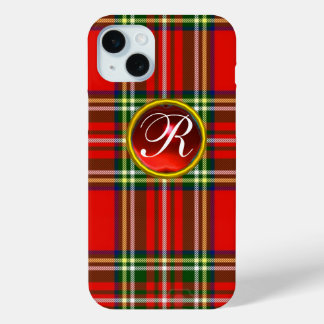SCOTTISH TARTAN UND RED RUBY GEMSTONE MONOGRAM iPhone 15 MINI HÜLLE