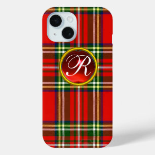 SCOTTISH TARTAN UND RED RUBY GEMSTONE MONOGRAM iPhone 15 HÜLLE