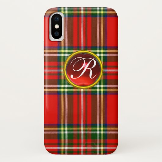 SCOTTISH TARTAN UND RED RUBY GEMSTONE MONOGRAM Case-Mate iPhone HÜLLE (Rückseite)