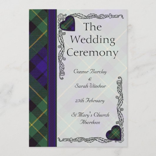 Scottish Tartan Wedding Program - Barclay Programm (Vorderseite)