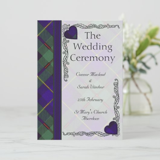Scottish Tartan Wedding Program Macleod of Harris Programm (Stehend Vorderseite)
