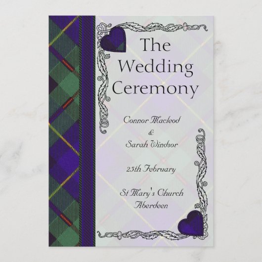 Scottish Tartan Wedding Program Macleod of Harris Programm (Vorderseite)