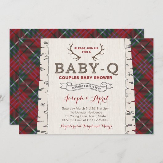Scottish Tartan Wilderness Co-ed Baby Shower Einladung (Vorne/Hinten)