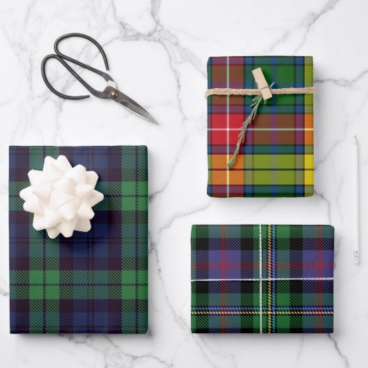 Scottish Tartans Black Watch, Malcolm, Buchanan Geschenkpapier Set (Vorderseite)