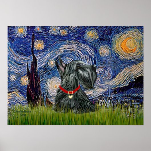 Scottish Terrier 12c - Starry Night Poster (Vorne)