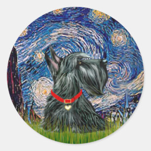 Scottish Terrier 12c - Starry Night Runder Aufkleber